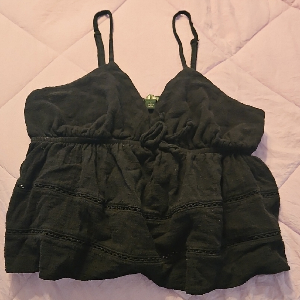 Black Sleeveless Tiered Camisole with Tie Front